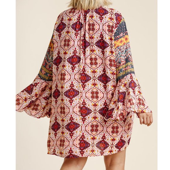 Plus Boho Gypsy Bell Sleeve Babydoll Tunic Dress - Picture 5 of 6